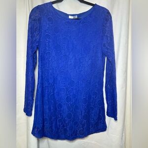 NWT SoTeer Vibrant Blue Lace w/ Lining Long Sleeve Blouse Top Size S